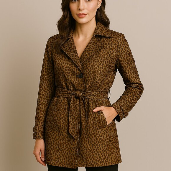 Cheetah Print Classic Double Breasted Fully Lined Trench Coat Med, Joan Rivers - Picture 1 of 9